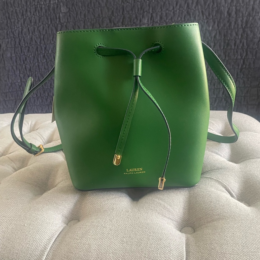 Lauren Ralph Lauren Dryden Debby II Mini Leather Drawstring Handbag in Clover